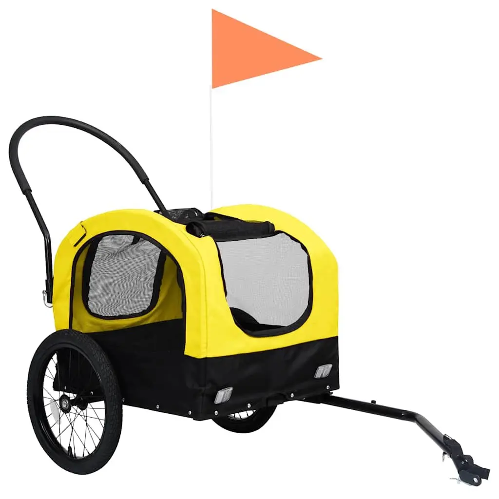 2-in-1 Pet Bike Trailer Jogging Stroller Yellow Black Dog Cat Carrier Conversion