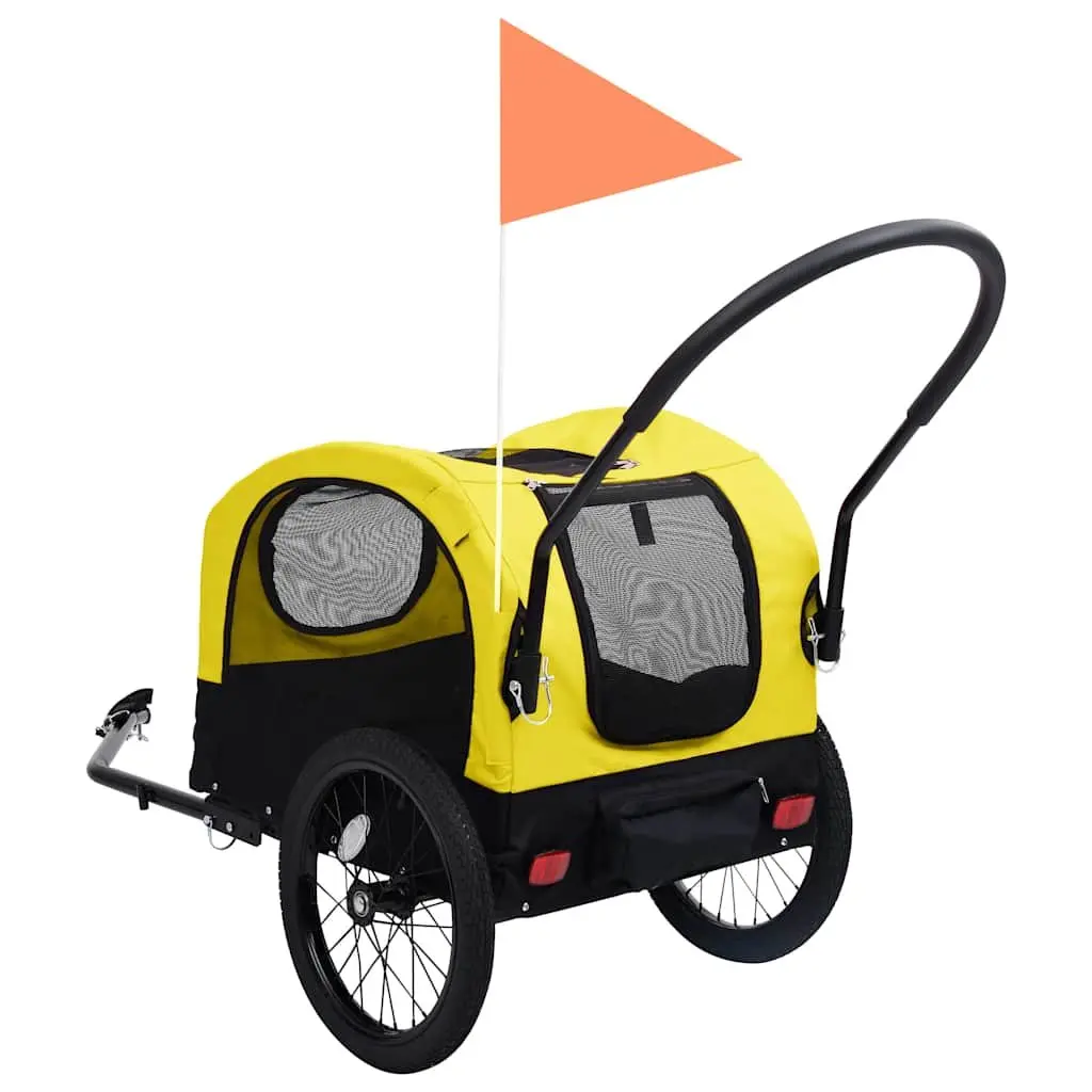 2-in-1 Pet Bike Trailer Jogging Stroller Yellow Black Dog Cat Carrier Conversion