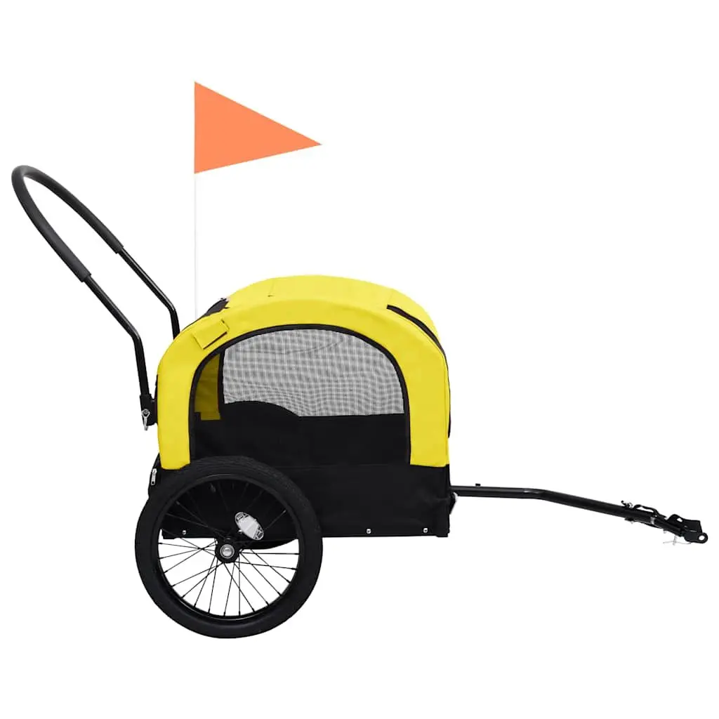 2-in-1 Pet Bike Trailer Jogging Stroller Yellow Black Dog Cat Carrier Conversion