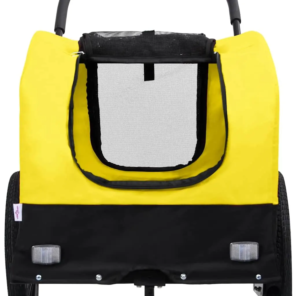 2-in-1 Pet Bike Trailer Jogging Stroller Yellow Black Dog Cat Carrier Conversion