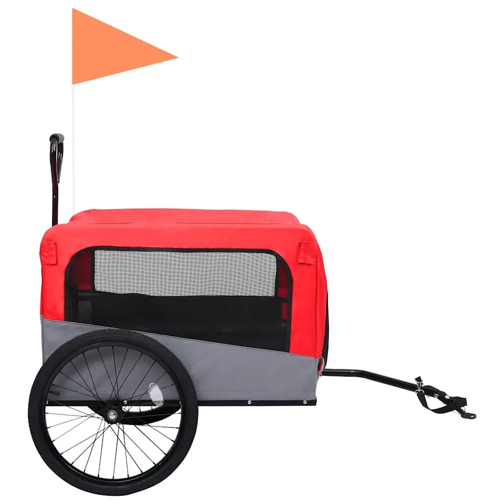 Pet Bike Trailer Jogging Stroller Red Grey 2-in-1 Convertible Durable Steel Frame