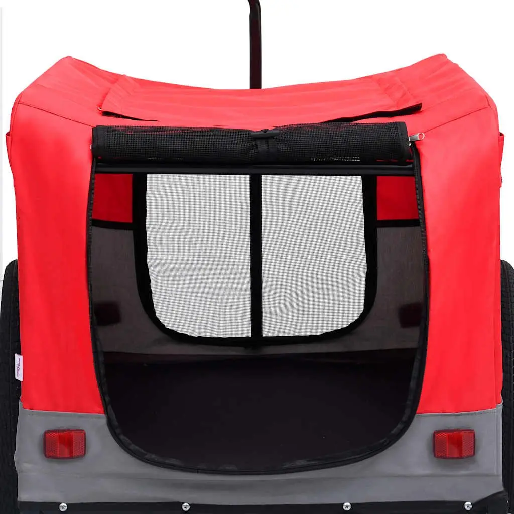 Pet Bike Trailer Jogging Stroller Red Grey 2-in-1 Convertible Durable Steel Frame