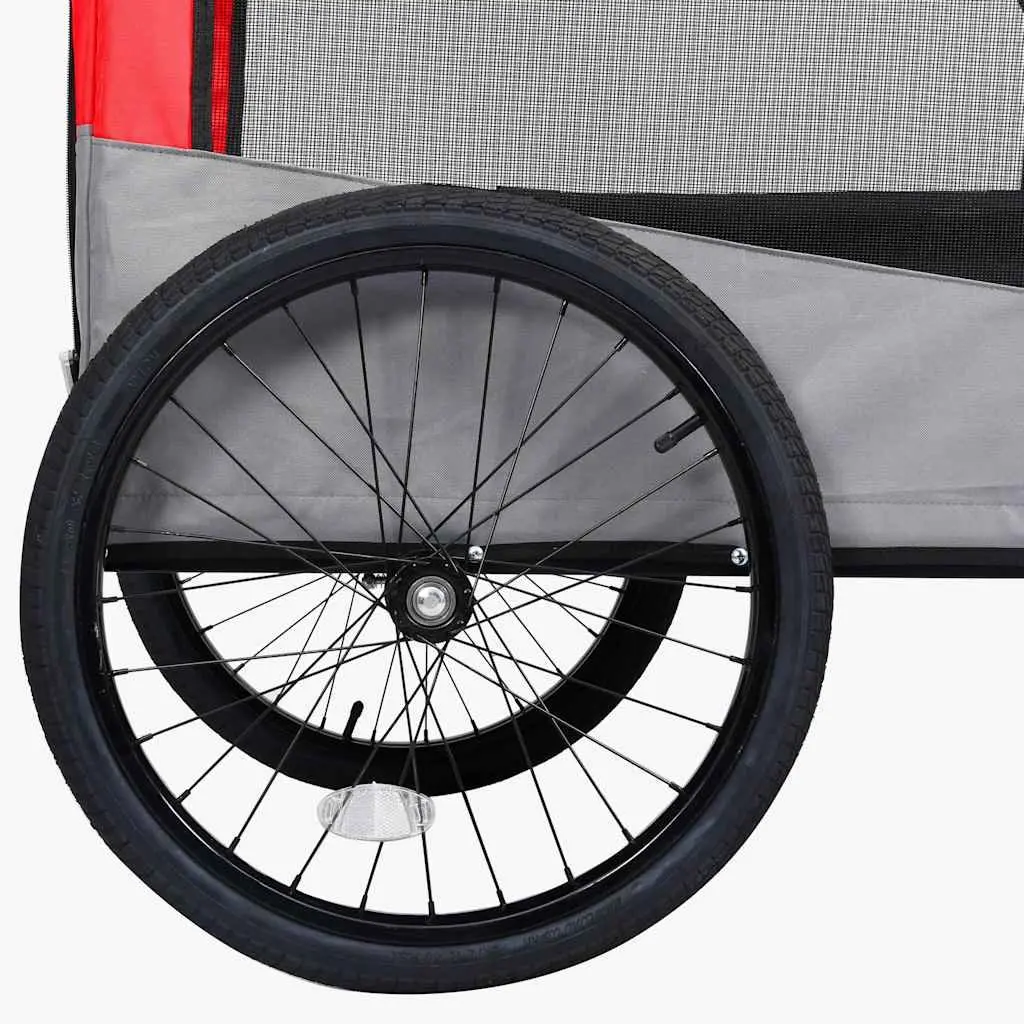 Pet Bike Trailer Jogging Stroller Red Grey 2-in-1 Convertible Durable Steel Frame