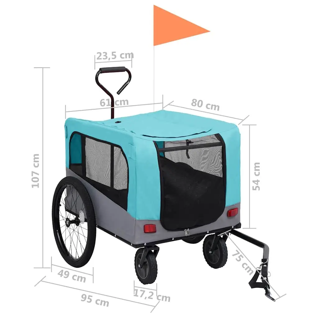 2-in-1 Pet Bike Trailer Jogging Stroller Blue Grey Convertible