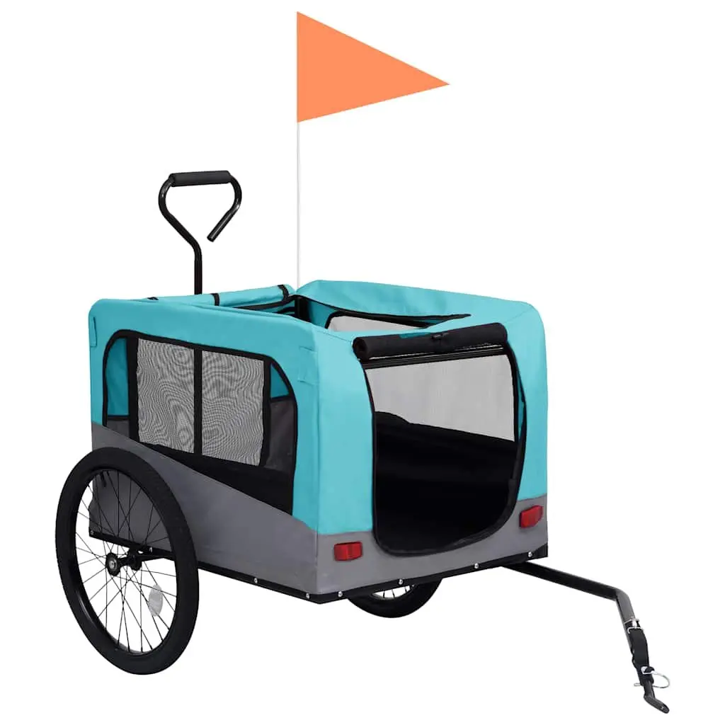 2-in-1 Pet Bike Trailer Jogging Stroller Blue Grey Convertible