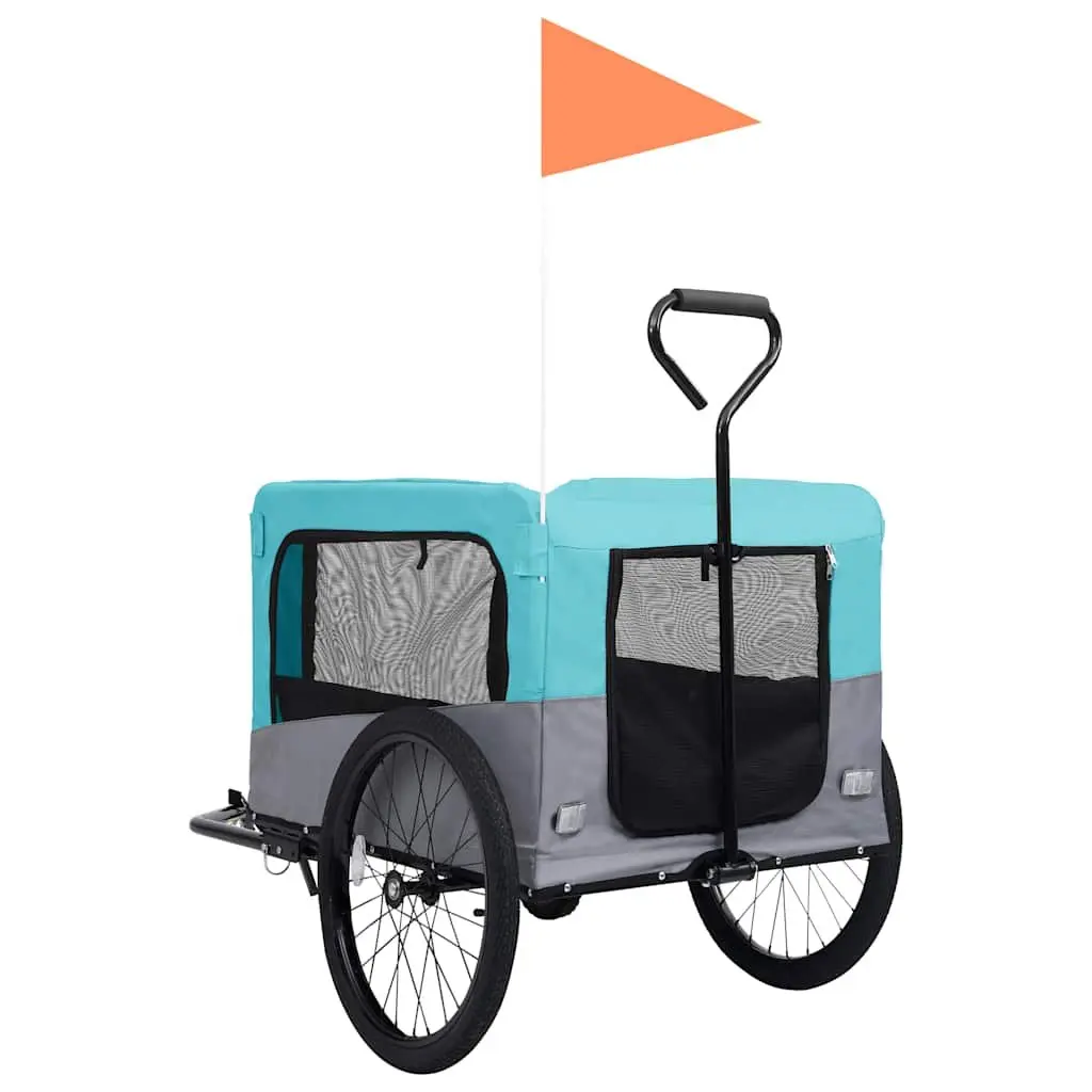2-in-1 Pet Bike Trailer Jogging Stroller Blue Grey Convertible