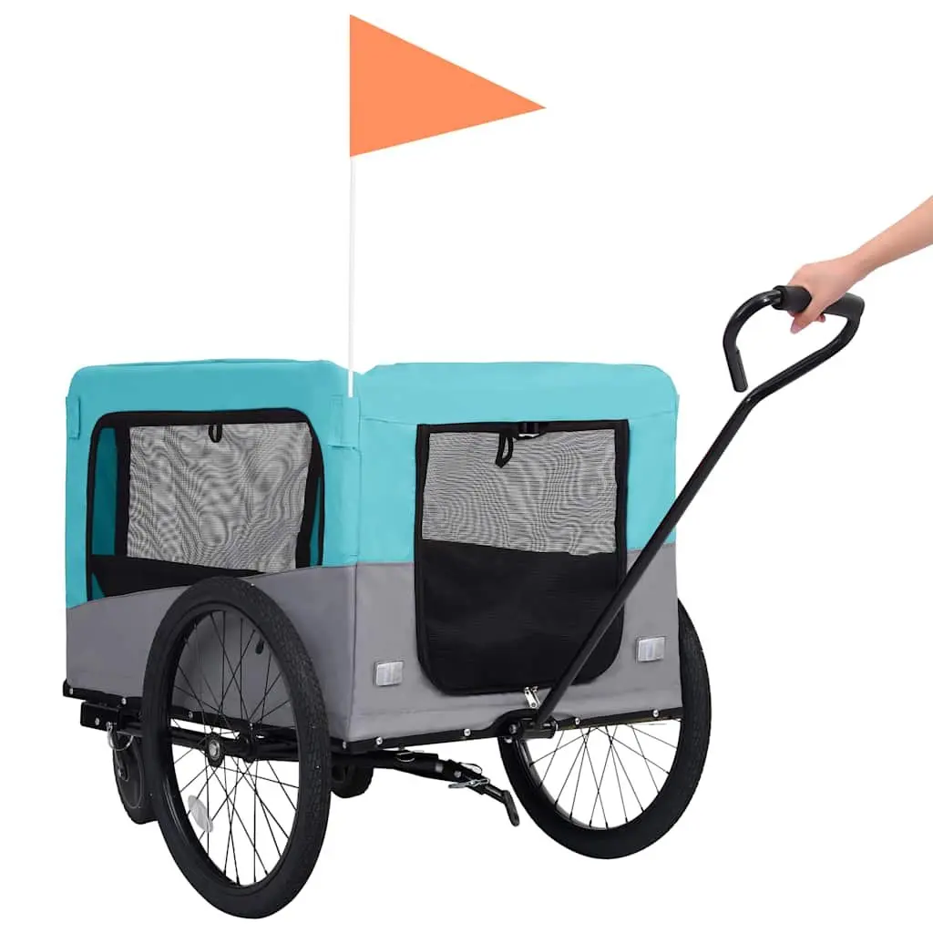 2-in-1 Pet Bike Trailer Jogging Stroller Blue Grey Convertible