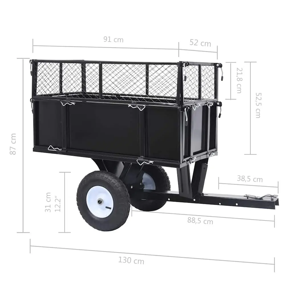 Tipping Trailer Green Adjustable Height 150 kg Load Capacity Folding Side Walls for Lawn Mower