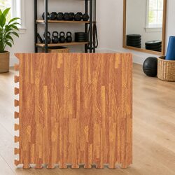 Exercise Floor Mats 6 pcs Wood Grain EVA Foam Puzzle Interlocking Home Gym