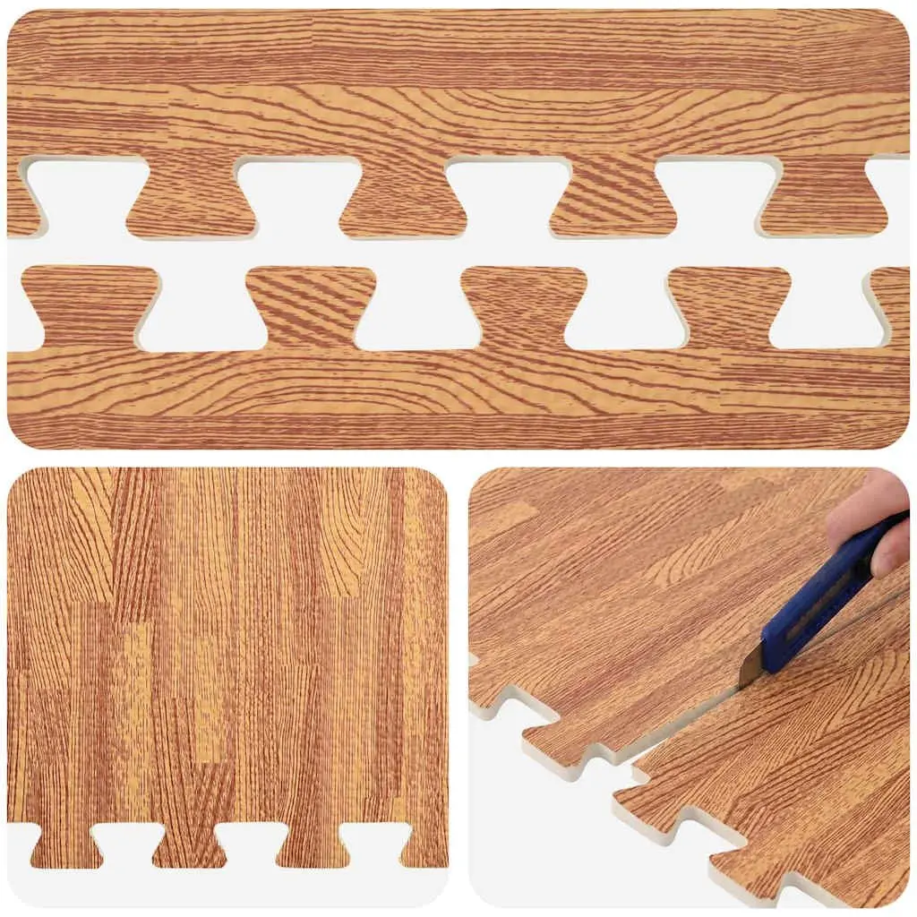 Exercise Floor Mats Brown 12 Piece EVA Foam Puzzle Tiles Anti-slip Surface