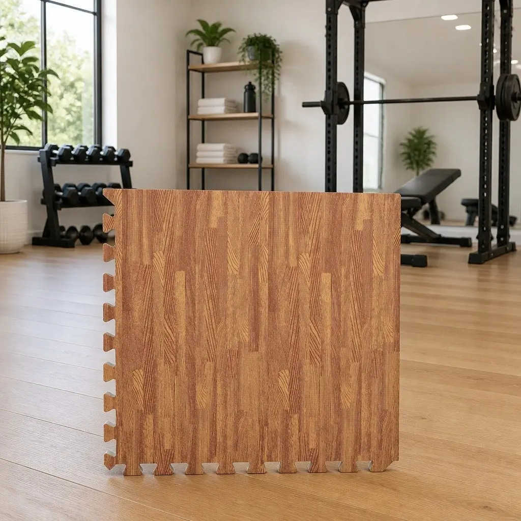 Exercise Floor Mats Brown 24 Piece Interlocking EVA Foam Puzzle Tiles Anti-slip Moisture-proof