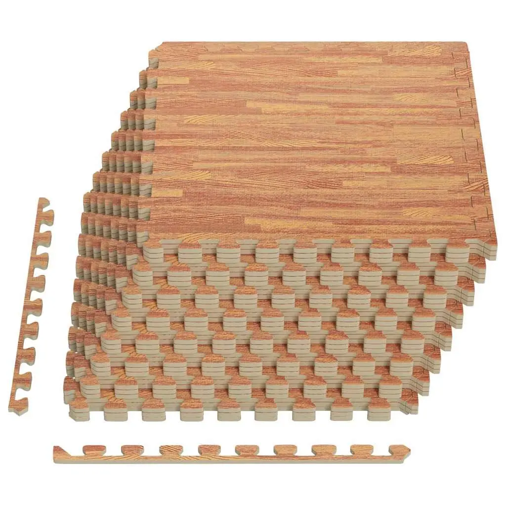 Exercise Floor Mats Brown 24 Piece Interlocking EVA Foam Puzzle Tiles Anti-slip Moisture-proof