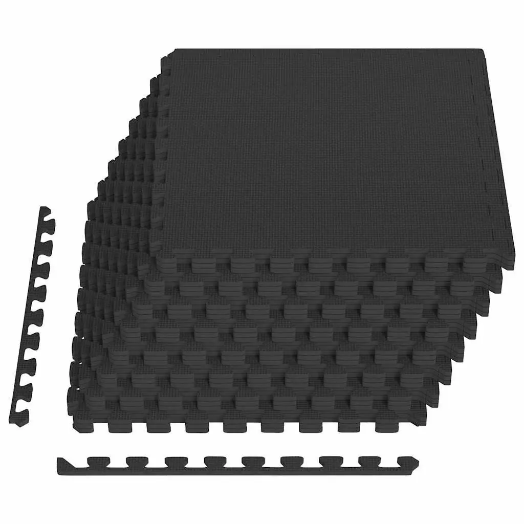Exercise Floor Mats Black 12 Piece Interlocking Foam Padding Anti-slip Water-resistant