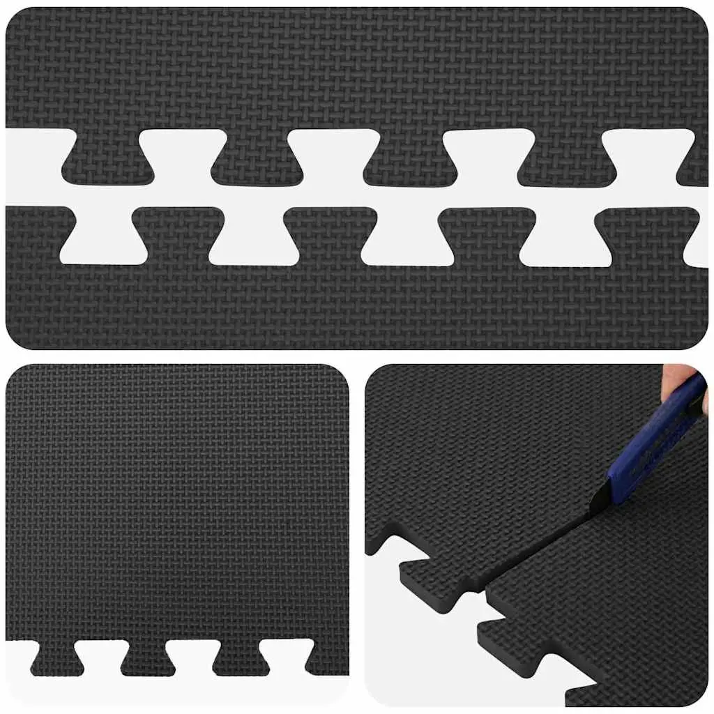 Exercise Floor Mats Black 12 Piece Interlocking Foam Padding Anti-slip Water-resistant