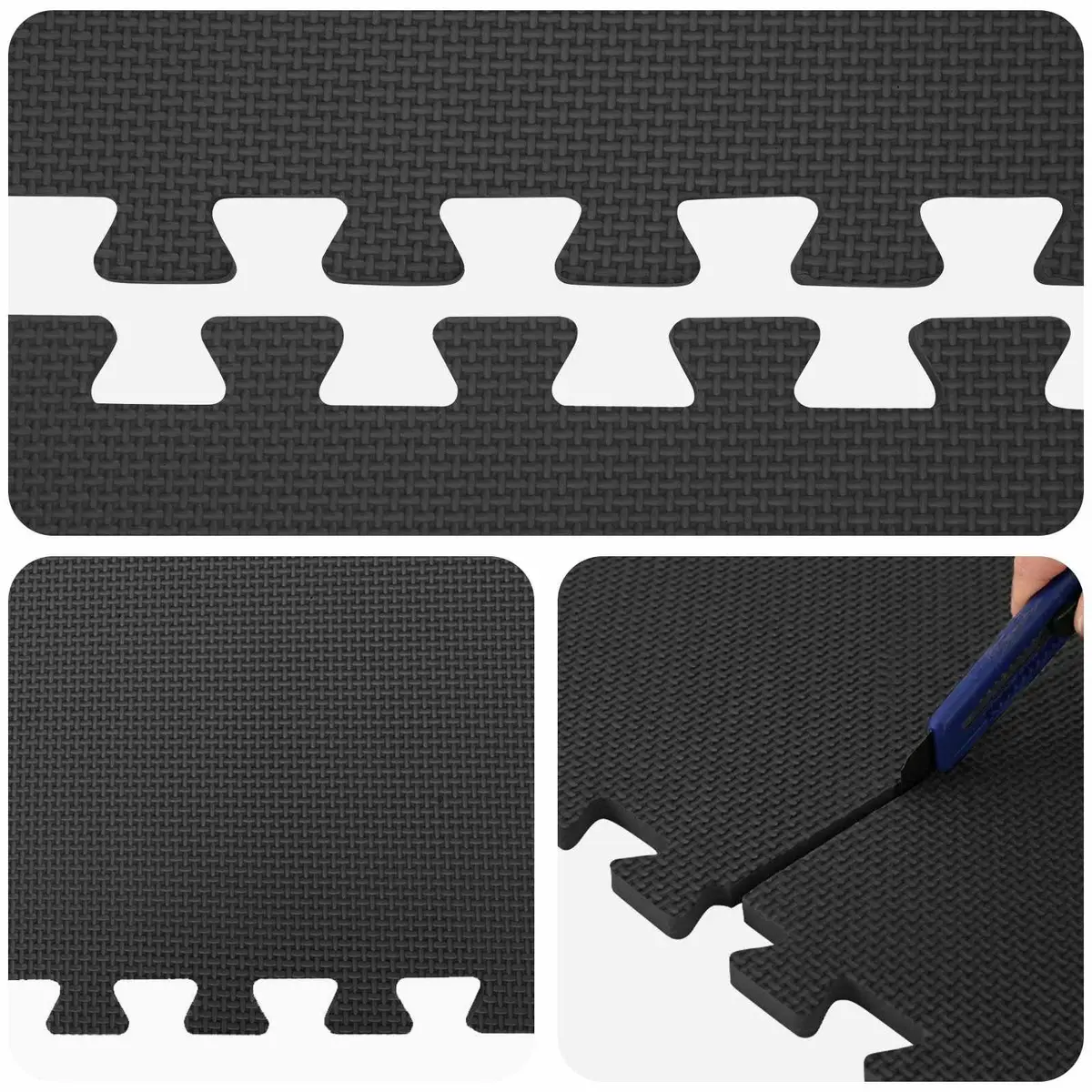 Exercise Floor Mats Black 24 Piece Interlocking EVA Foam Anti-Slip Water-Resistant