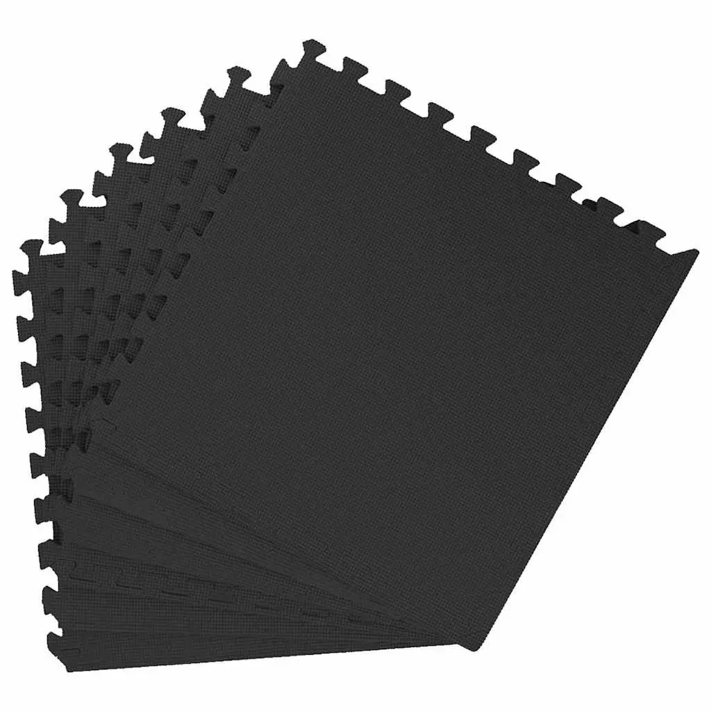 Exercise Floor Mats Black 24 Piece Interlocking EVA Foam Anti-Slip Water-Resistant