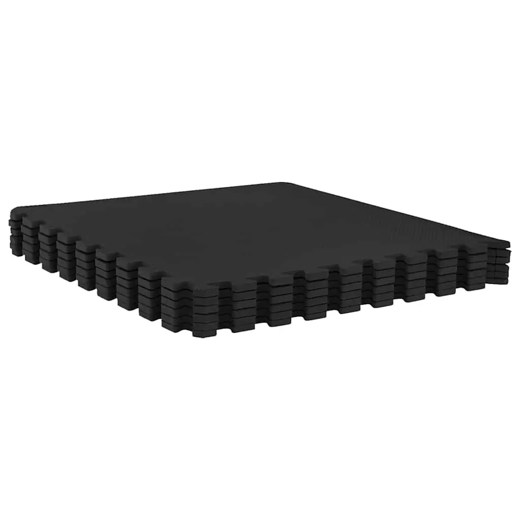 Exercise Floor Mats Black 24 Piece Interlocking EVA Foam Anti-Slip Water-Resistant