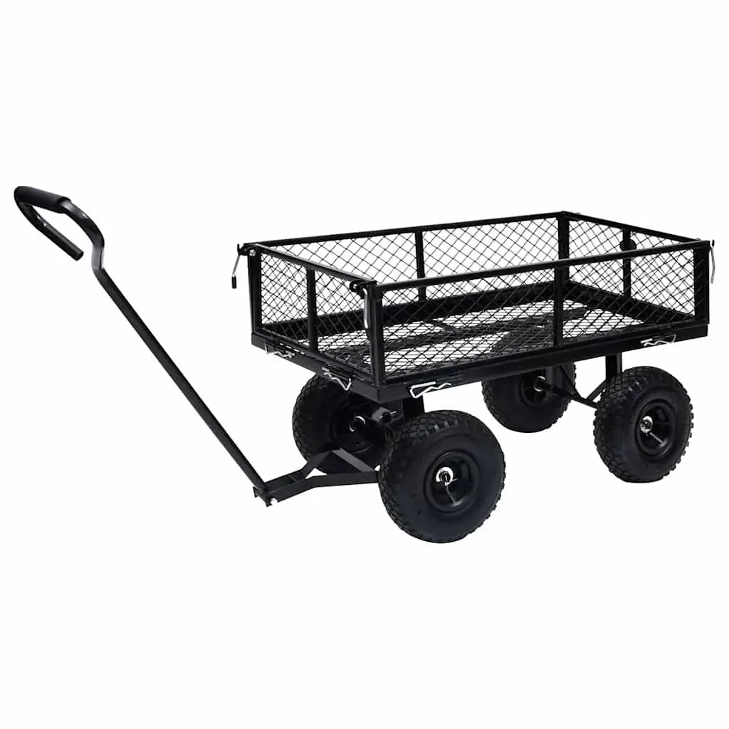Garden Hand Trolley Black Heavy-Duty Steel 250kg Load Capacity Pneumatic Wheels
