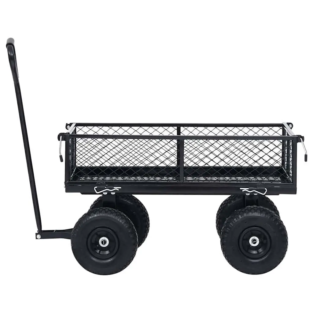 Garden Hand Trolley Black Heavy-Duty Steel 250kg Load Capacity Pneumatic Wheels