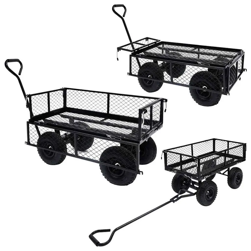 Garden Hand Trolley Black Heavy-Duty Steel 250kg Load Capacity Pneumatic Wheels