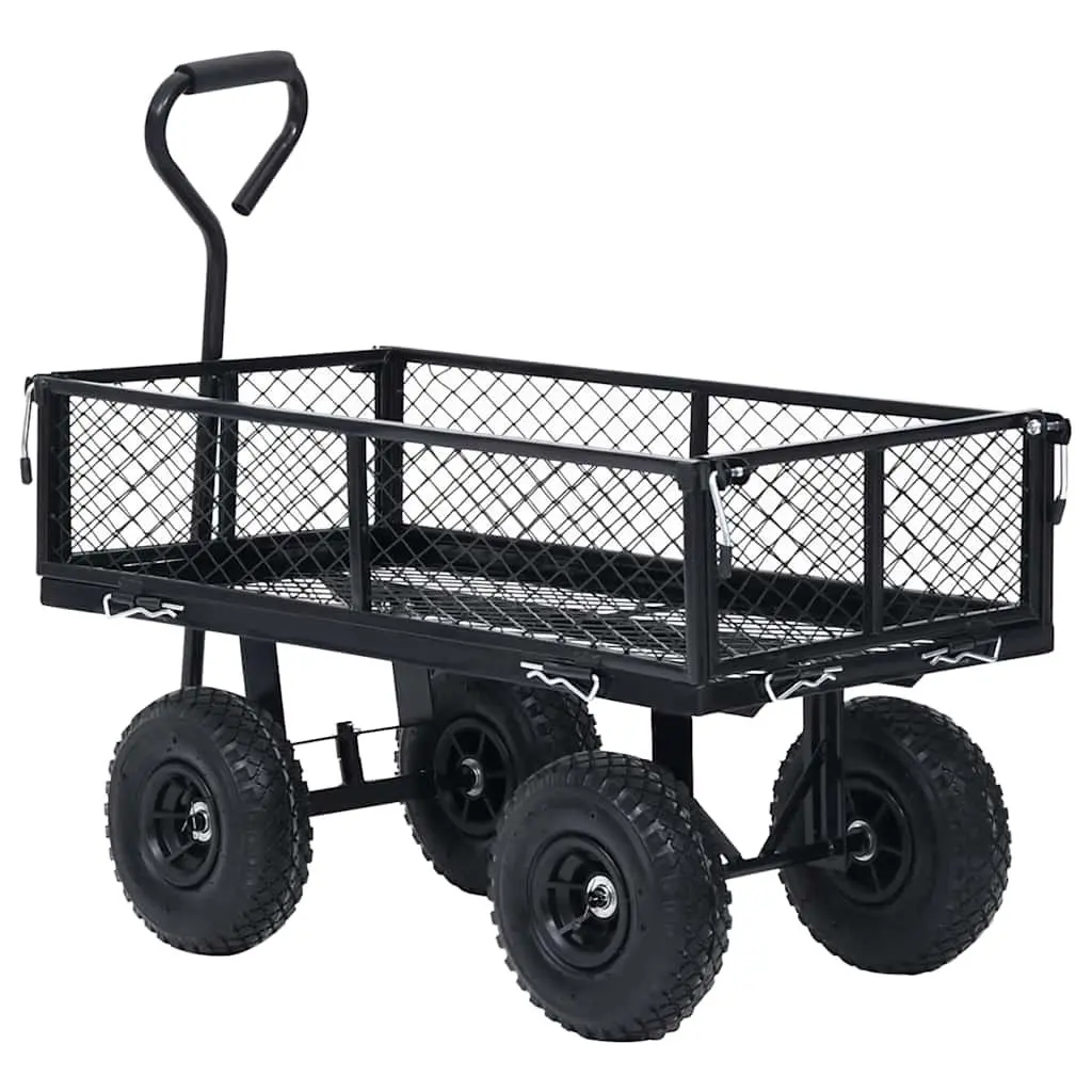 Garden Hand Trolley Black Heavy-Duty Steel 250kg Load Capacity Pneumatic Wheels