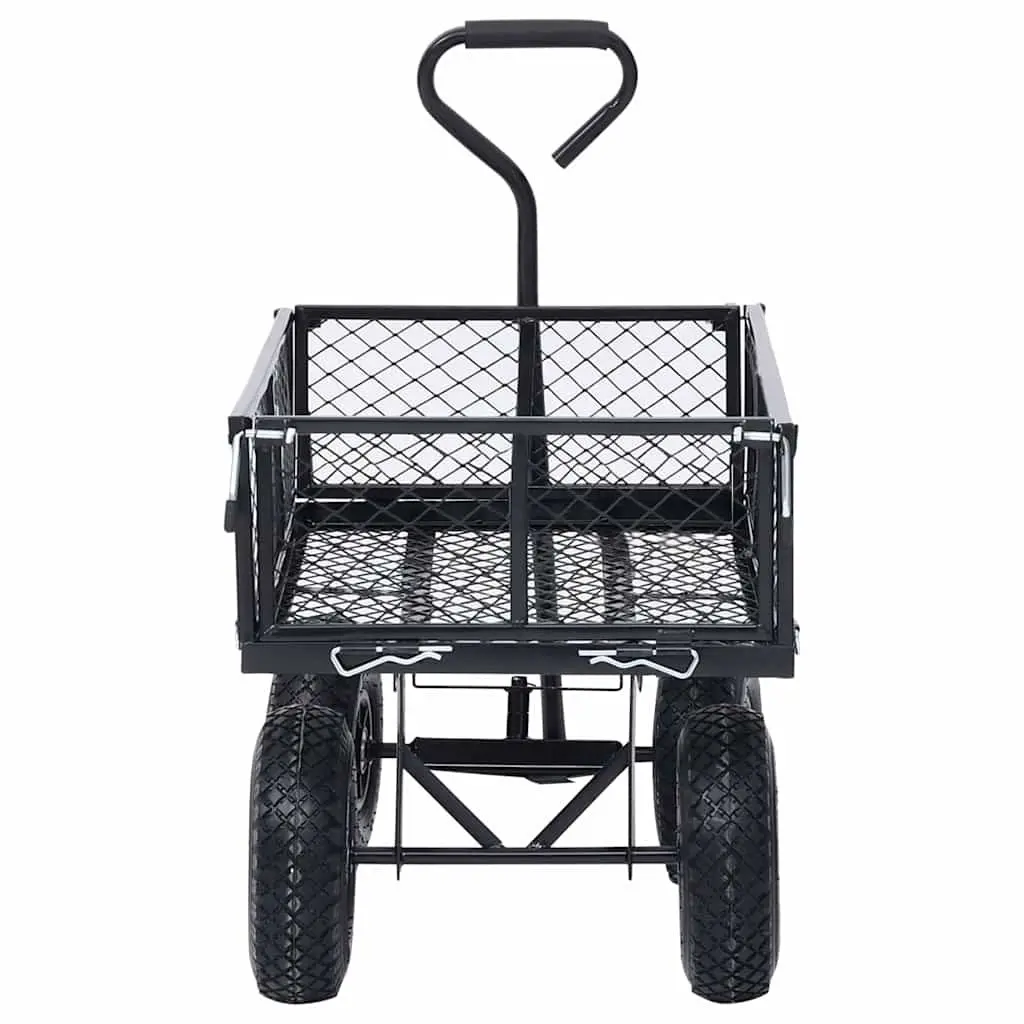 Garden Hand Trolley Black Heavy-Duty Steel 250kg Load Capacity Pneumatic Wheels
