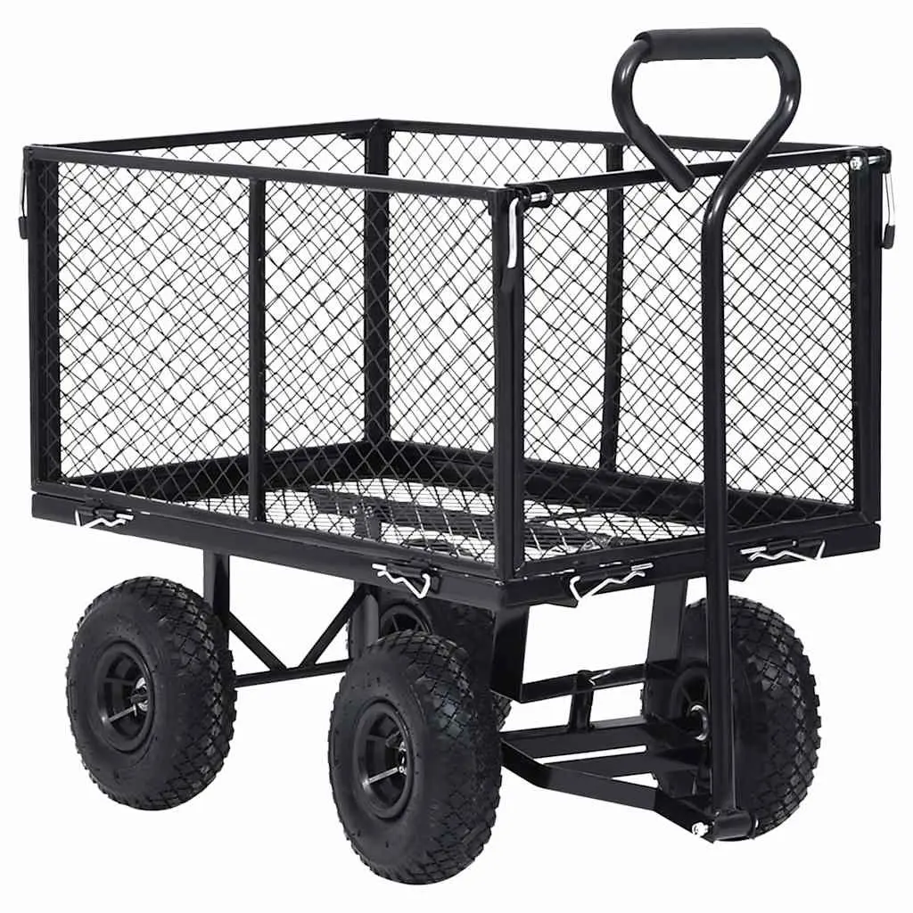 Garden Hand Trolley Black Heavy Duty Steel Cart Pneumatic Wheels 350kg Load Capacity