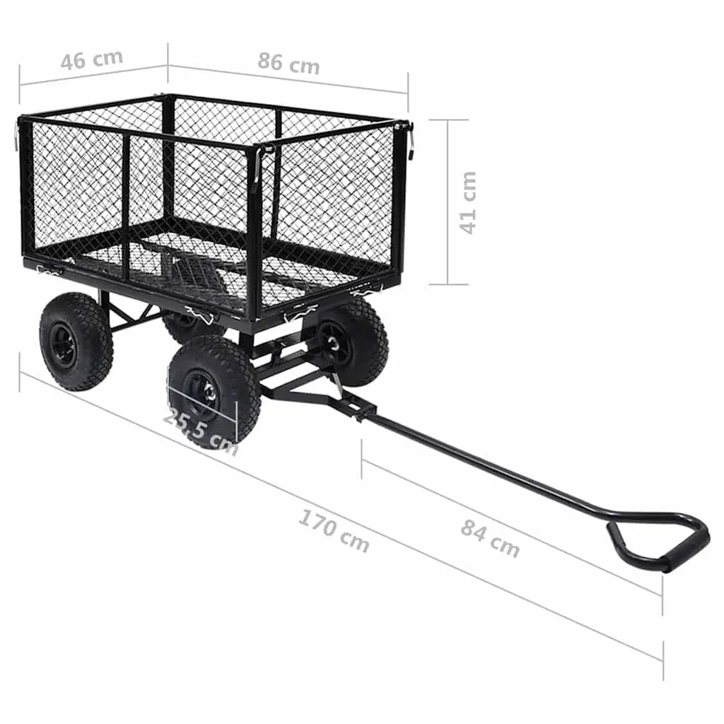 Garden Hand Trolley Black Heavy Duty Steel Cart Pneumatic Wheels 350kg Load Capacity