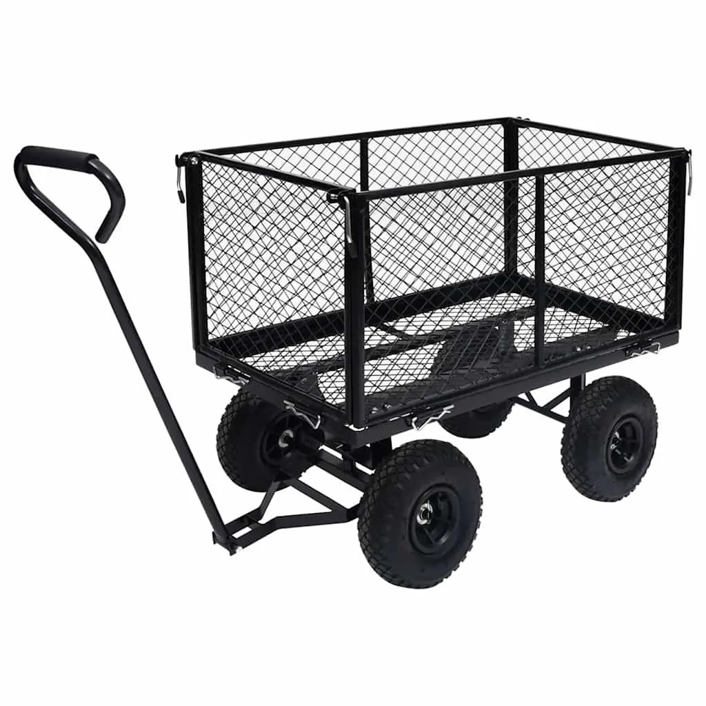 Garden Hand Trolley Black Heavy Duty Steel Cart Pneumatic Wheels 350kg Load Capacity