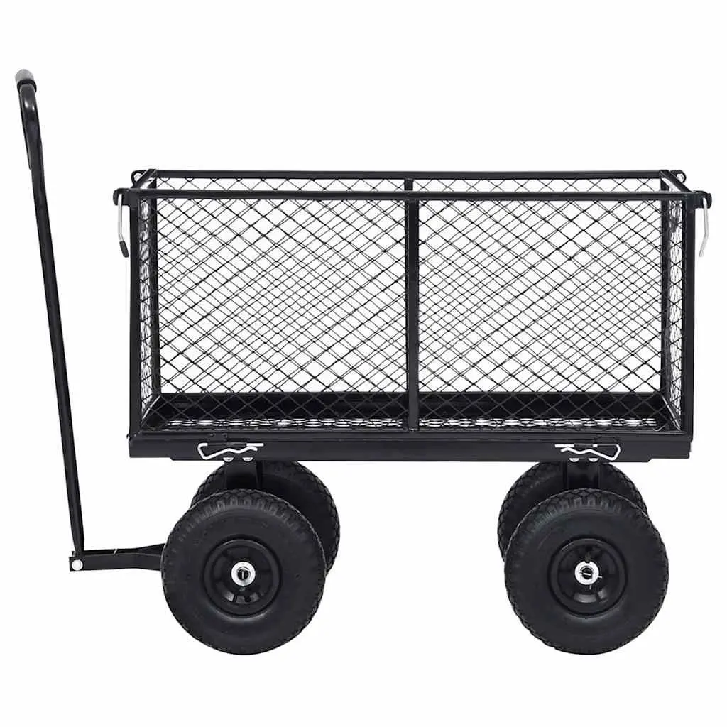 Garden Hand Trolley Black Heavy Duty Steel Cart Pneumatic Wheels 350kg Load Capacity