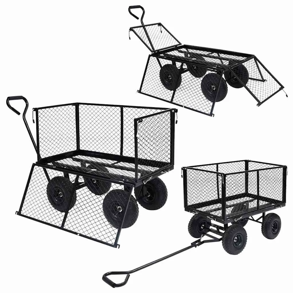 Garden Hand Trolley Black Heavy Duty Steel Cart Pneumatic Wheels 350kg Load Capacity