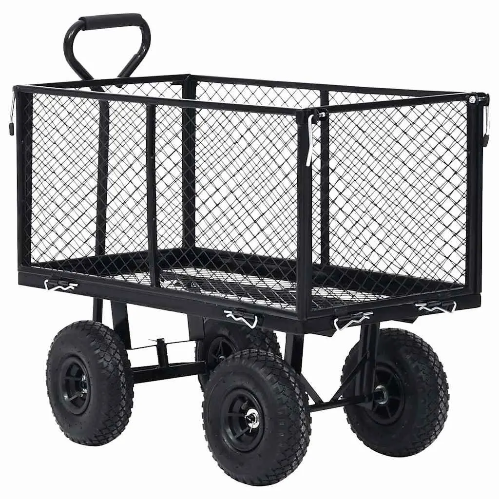 Garden Hand Trolley Black Heavy Duty Steel Cart Pneumatic Wheels 350kg Load Capacity