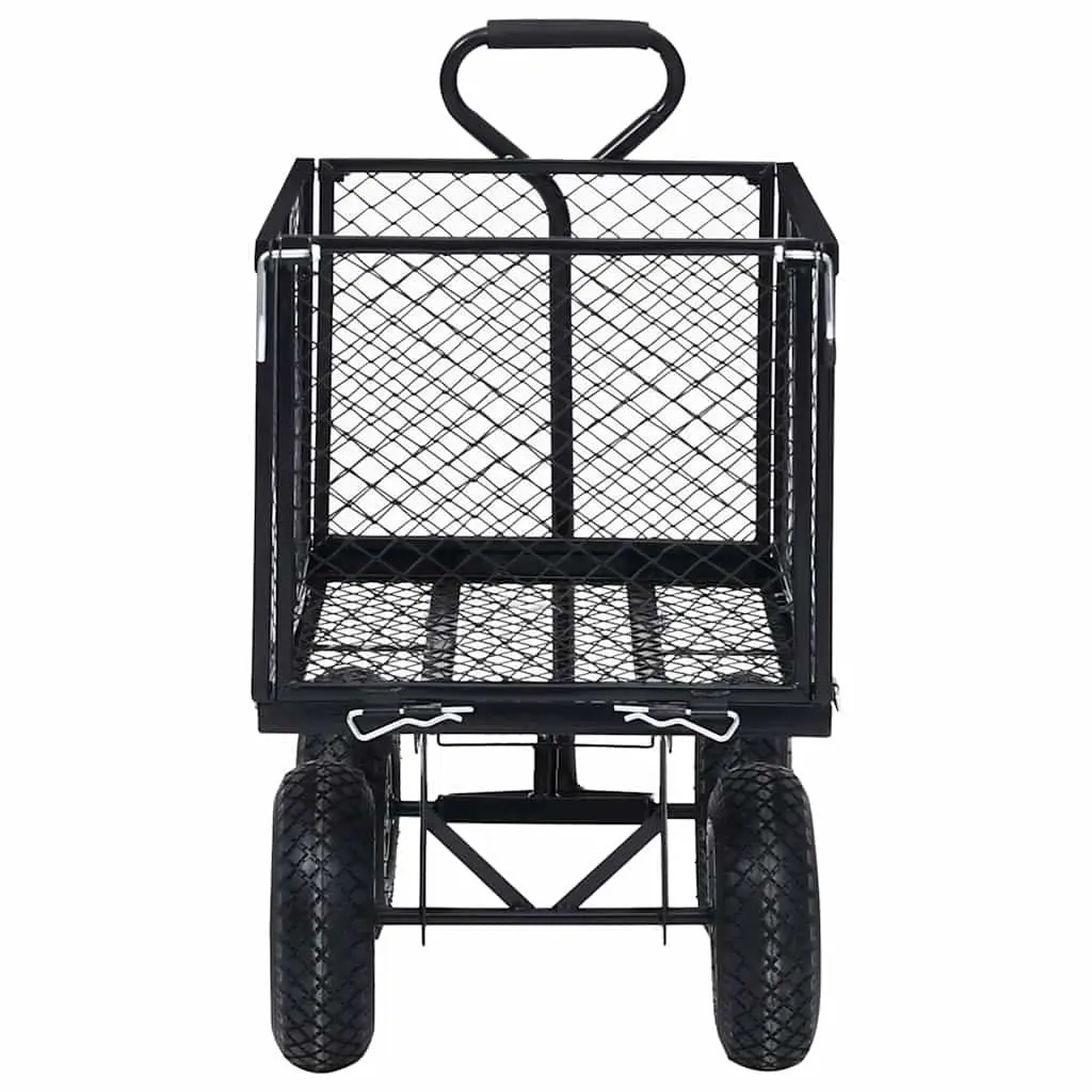 Garden Hand Trolley Black Heavy Duty Steel Cart Pneumatic Wheels 350kg Load Capacity