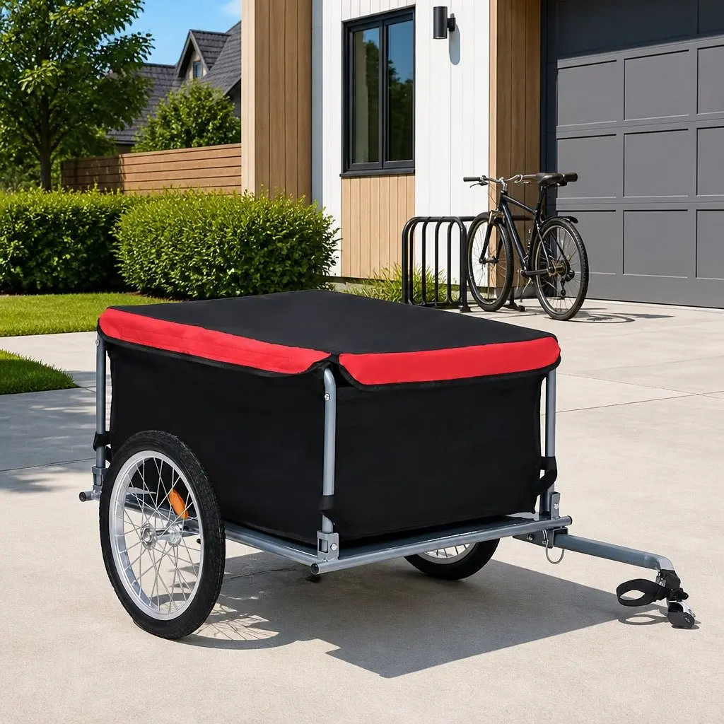 Bike Trailer Black Steel Frame Foldable Cargo Accessory 65kg Load Capacity