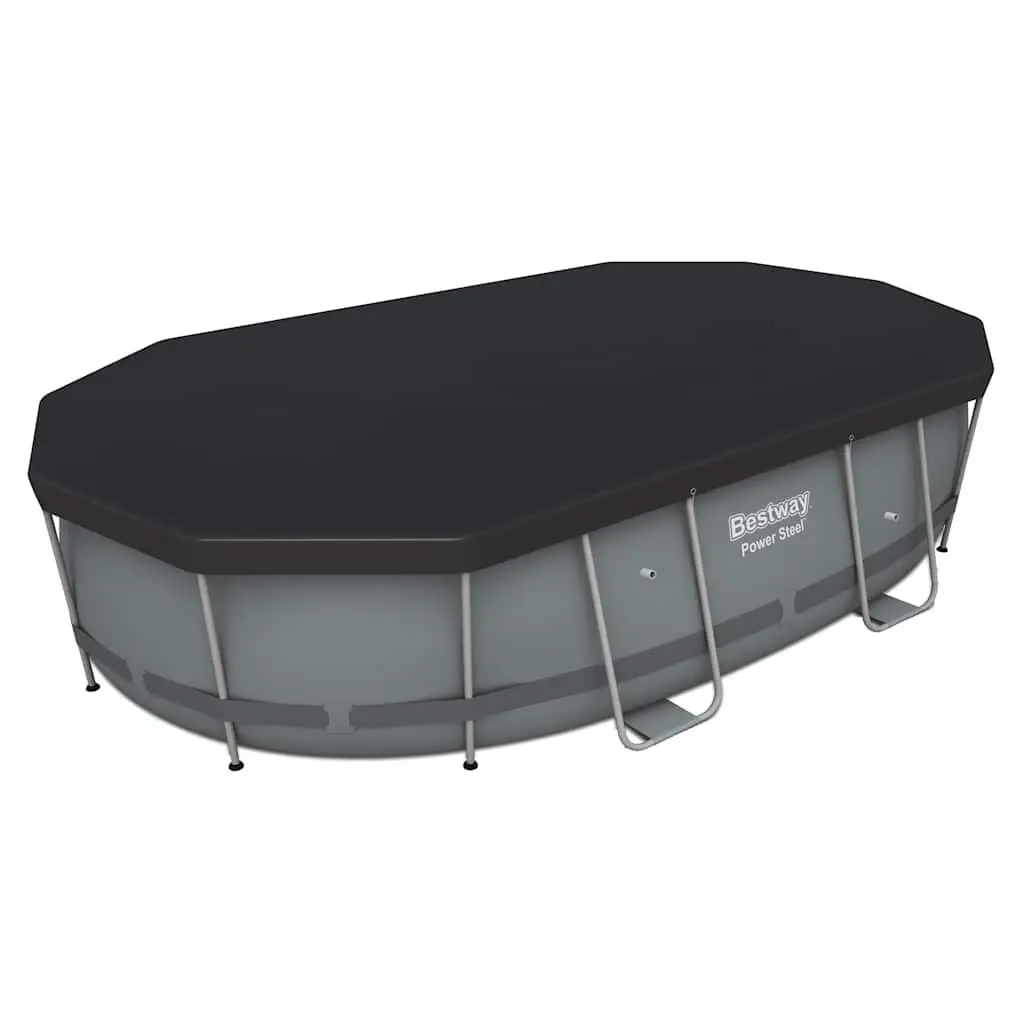 Above Ground Swimming Pool Blue Oval 488x305x107cm Steel Frame Reinforced Walls