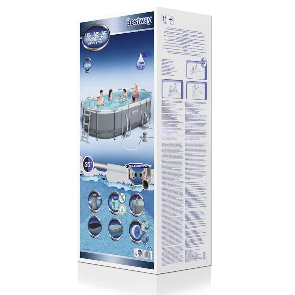 Above Ground Swimming Pool Blue Oval 488x305x107cm Steel Frame Reinforced Walls