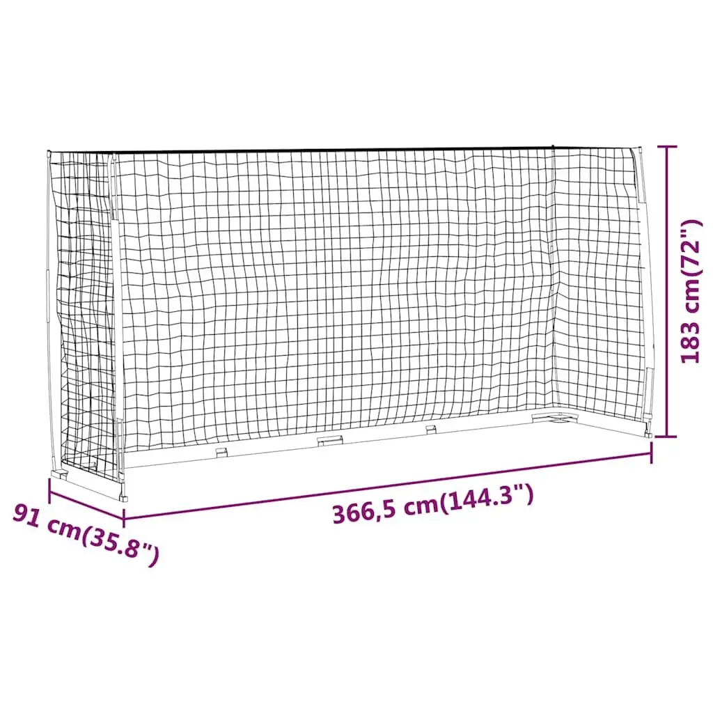 Foldable Soccer Goal Black 366.5x91x183 cm Steel Frame Portable Football Training Net