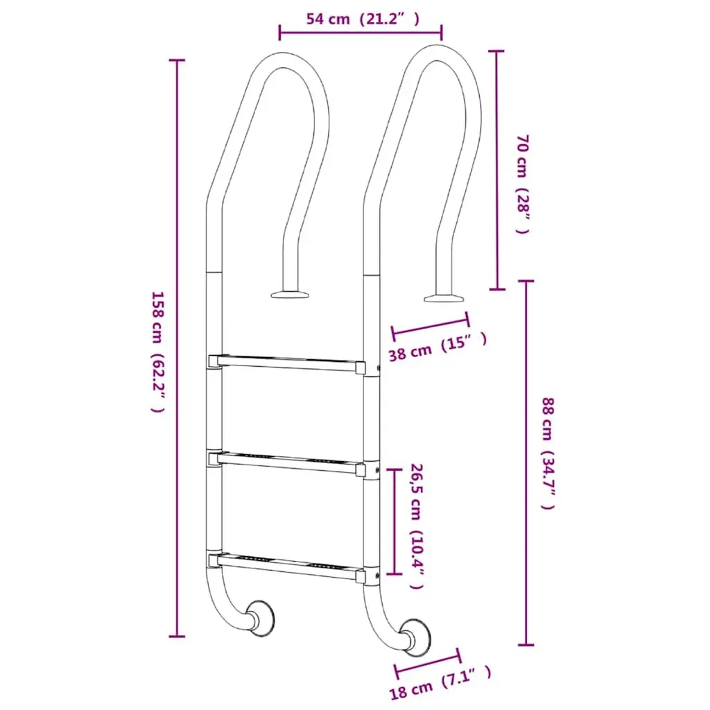 Pool Ladder 54x38x158cm Stainless Steel Steps Non-Slip Handrail Curved Design