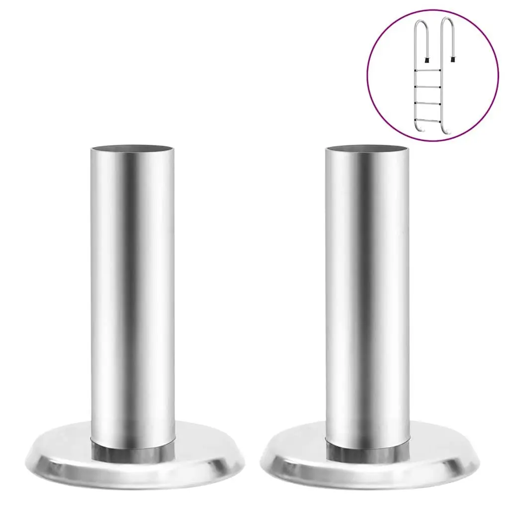 Pool Ladder Handrail Brackets Silver 2 Piece Stainless Steel Secure Mounting Hardware