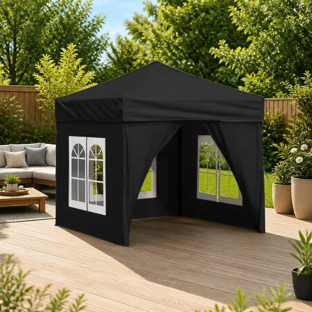 Folding Party Tent Black 2x2 m UV Resistant Water Resistant with Sidewalls