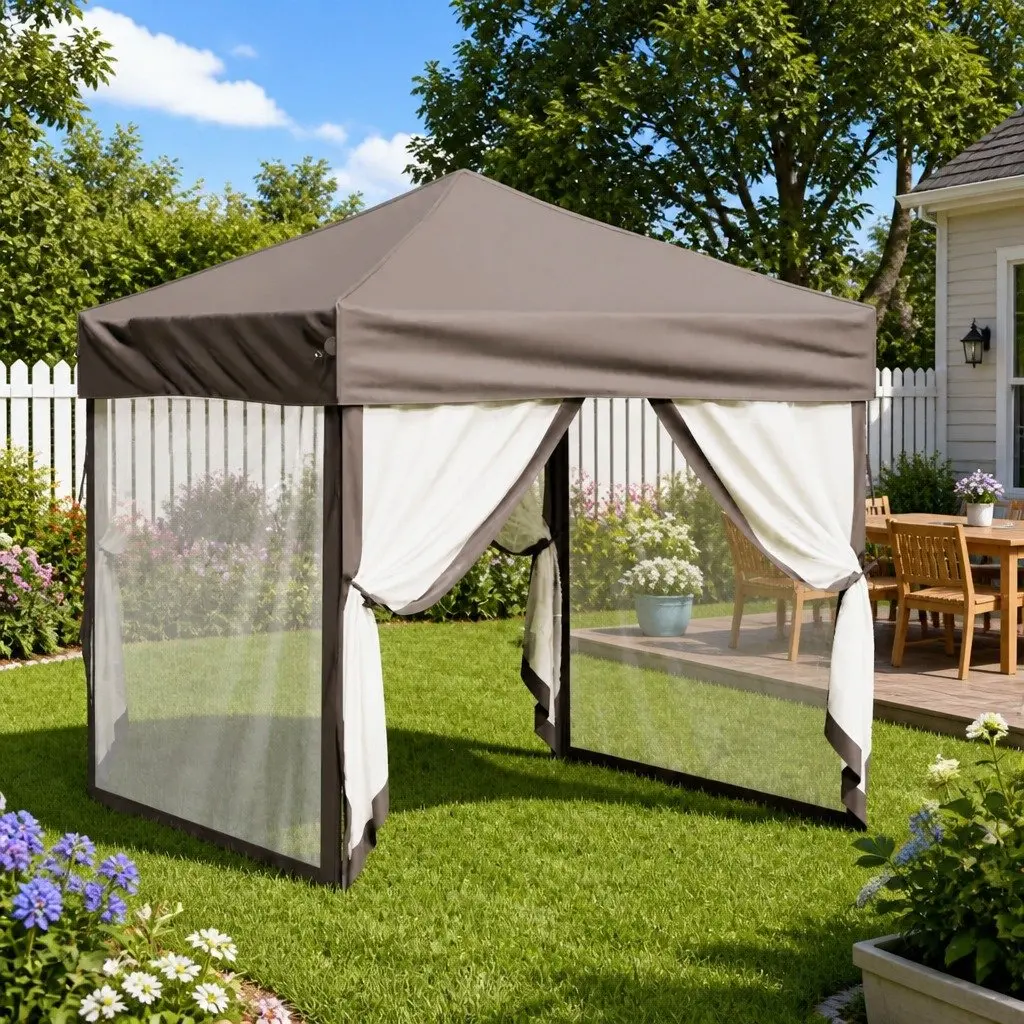 Folding Party Tent Taupe 2x2m UV Resistant Water Resistant Steel Frame