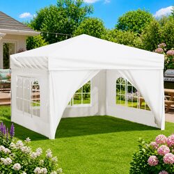 Compact Cream Folding Tent with Zippered Door