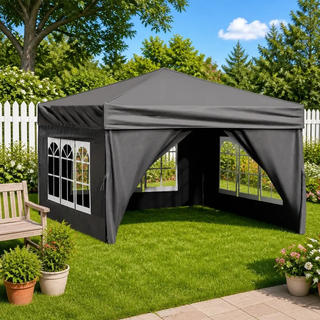 Folding Party Tent with Sidewalls Anthracite 3x3m Outdoor Canopy Gazebo