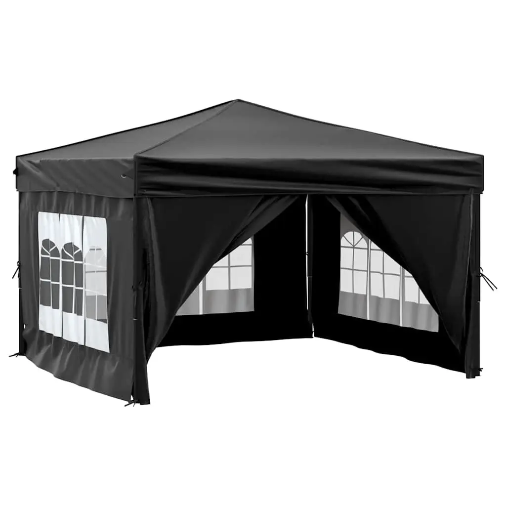 Folding Party Tent Black 3x3m Portable with Sidewalls and Zippered Door