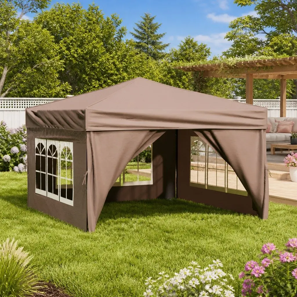 Folding Party Tent Taupe 3x3m Waterproof with Sidewalls