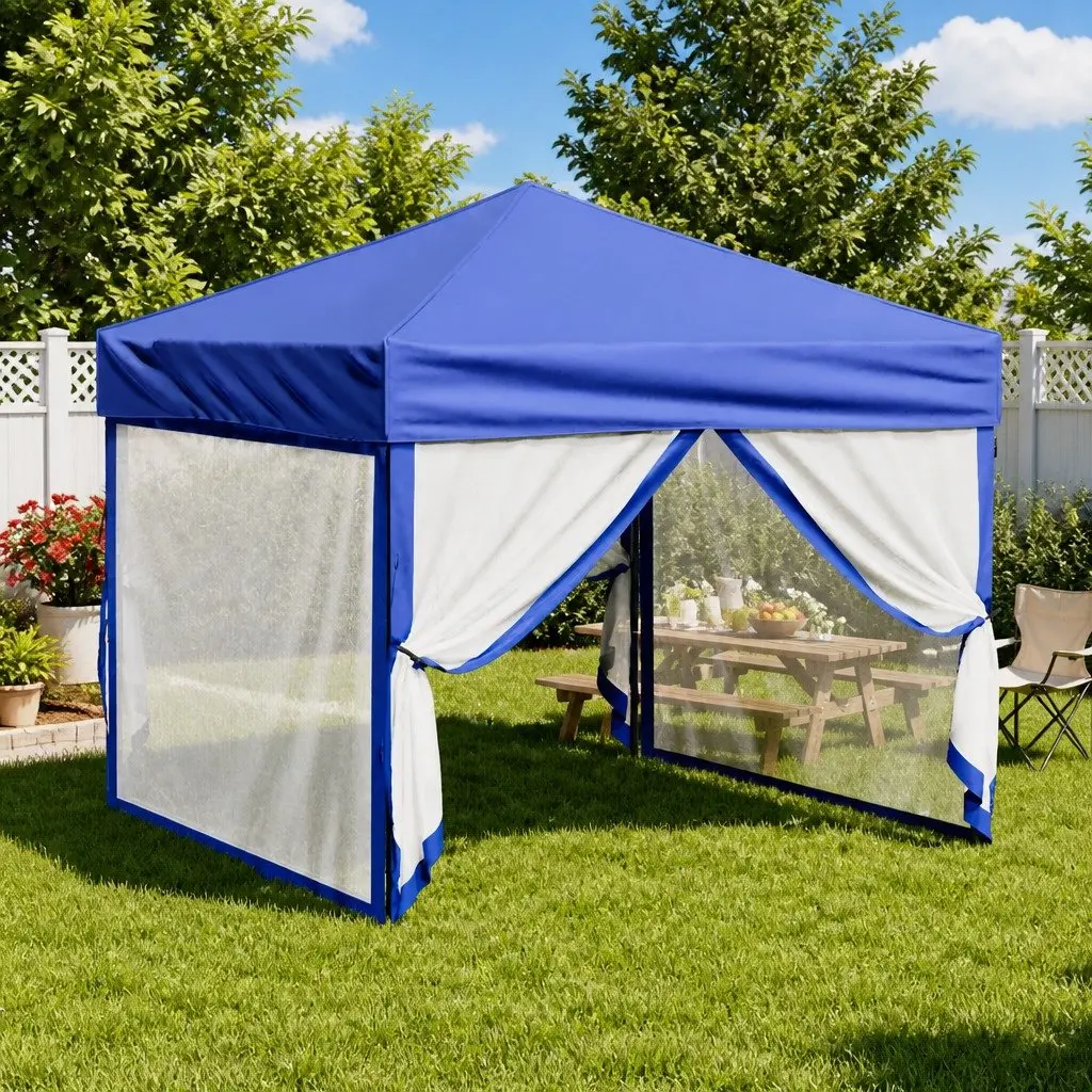 Folding Party Tent Blue 3x3 m Outdoor Canopy with Sidewalls
