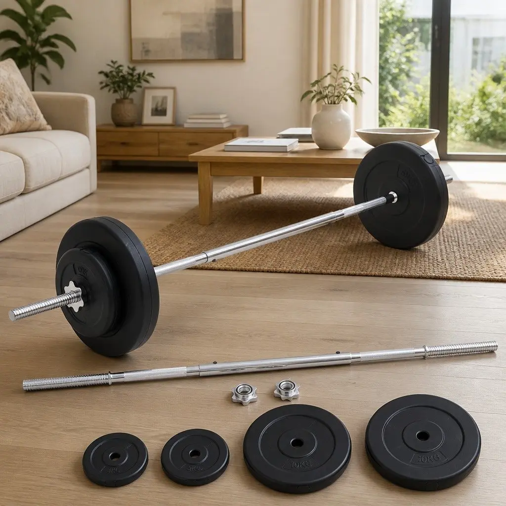 Barbell Set Red 30kg Chrome Plated Steel Star Lock Mechanism for Secure Weight Retention