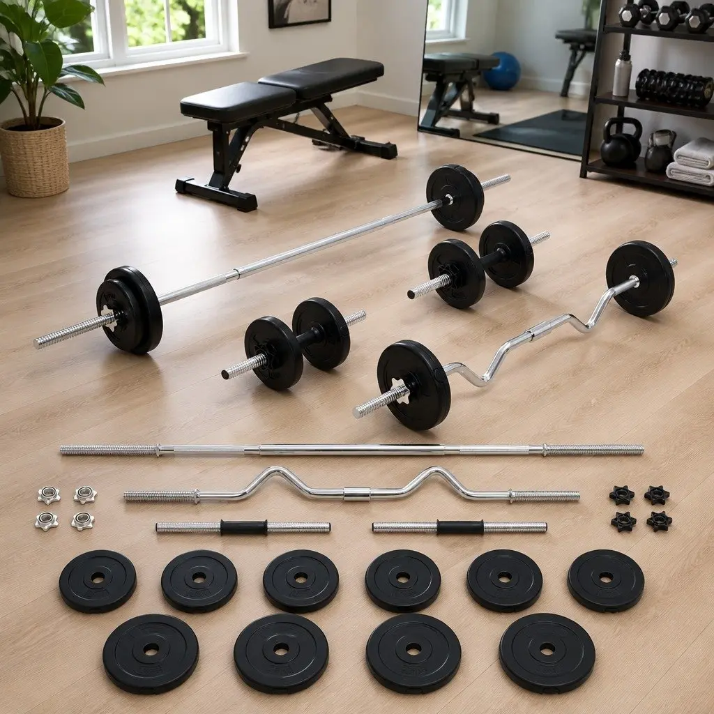 Barbell and Dumbbell Set 30kg Free Weights Home Gym Training Fitness Equipment