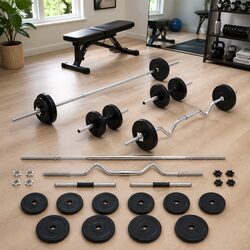 Barbell and Dumbbell Set 30kg Free Weights Home Gym Training Fitness Equipment