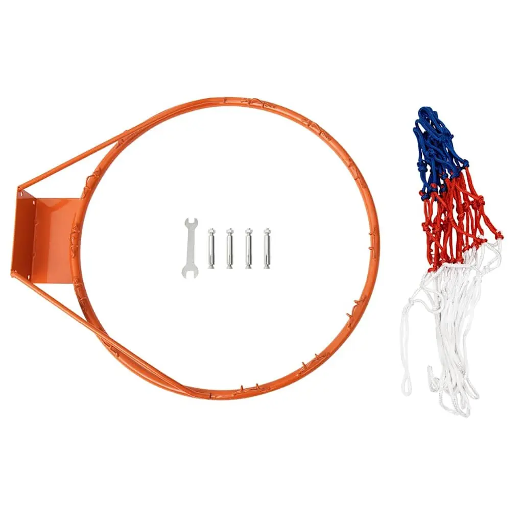 Basketball Rim Orange 39cm Wall-Mounted Steel Frame Nylon Net Indoor Outdoor
